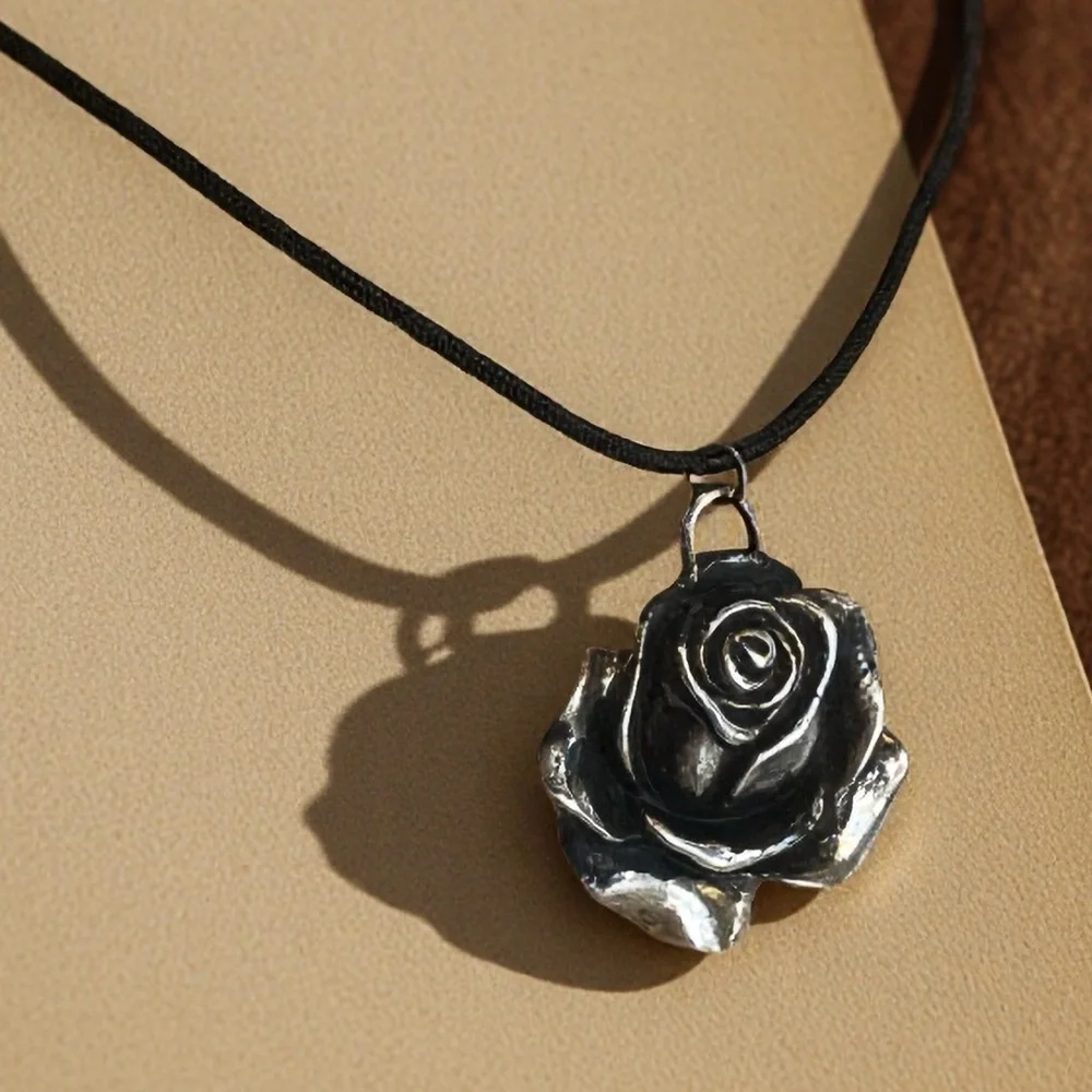 Vintage Gothic Black Rose Pendant Choker Necklace